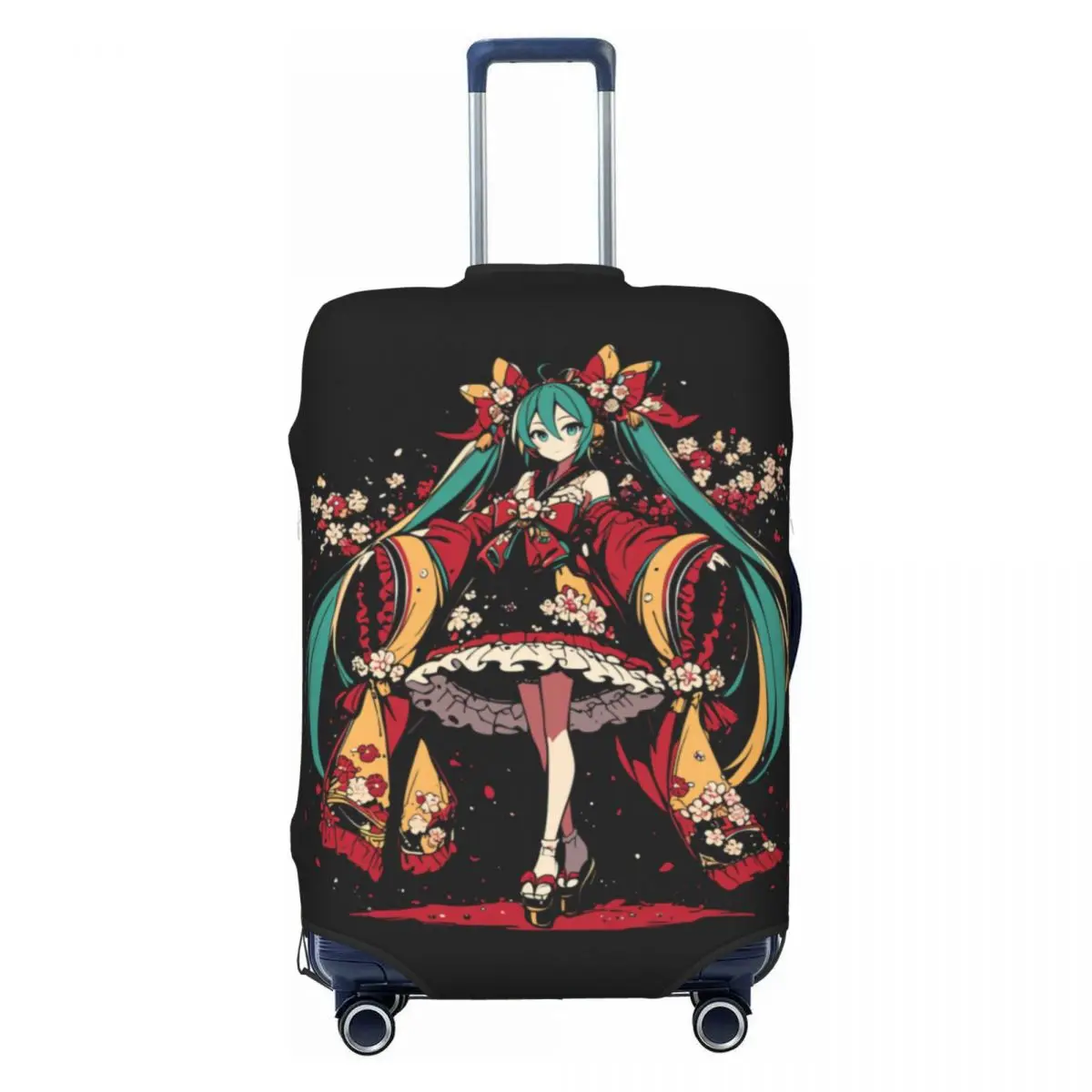 カスタムキュートな初音ミク-vocaloid-ロックアニメ-ラゲッジカバー-プロテクター-伸縮性のある旅行用スーツケースカバー