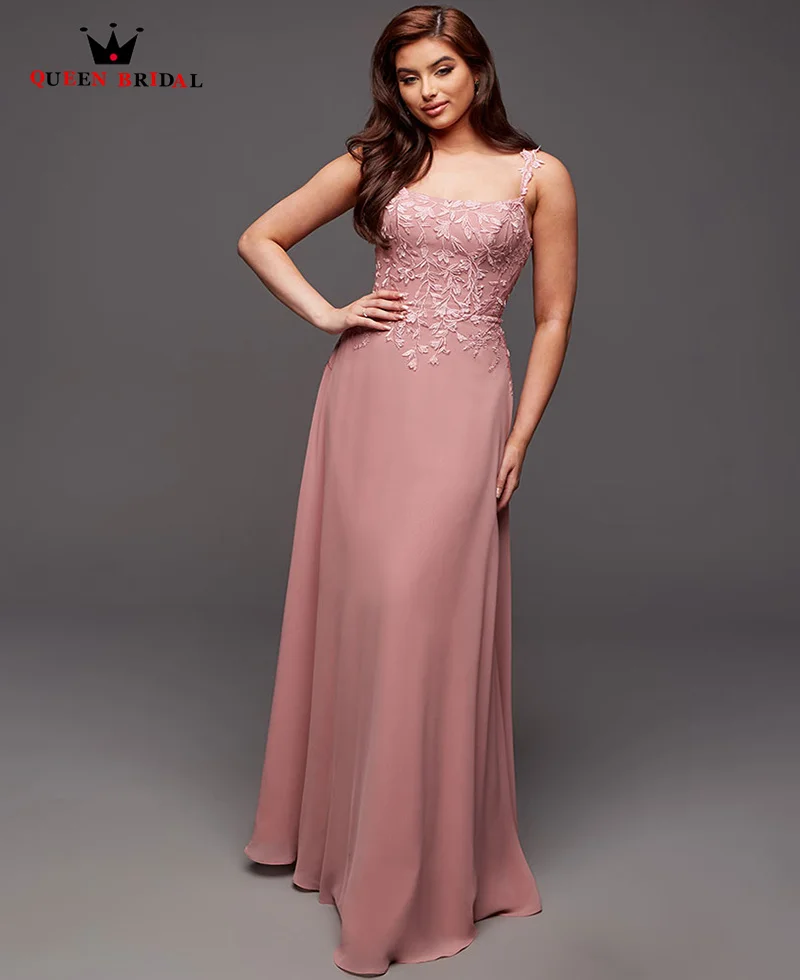 

Pink Chiffon Bridesmaid Dress Elegant A-LINE Spaghetti Straps Appliques vestido de noiva Modern Backless 2023 Custom Made SU70