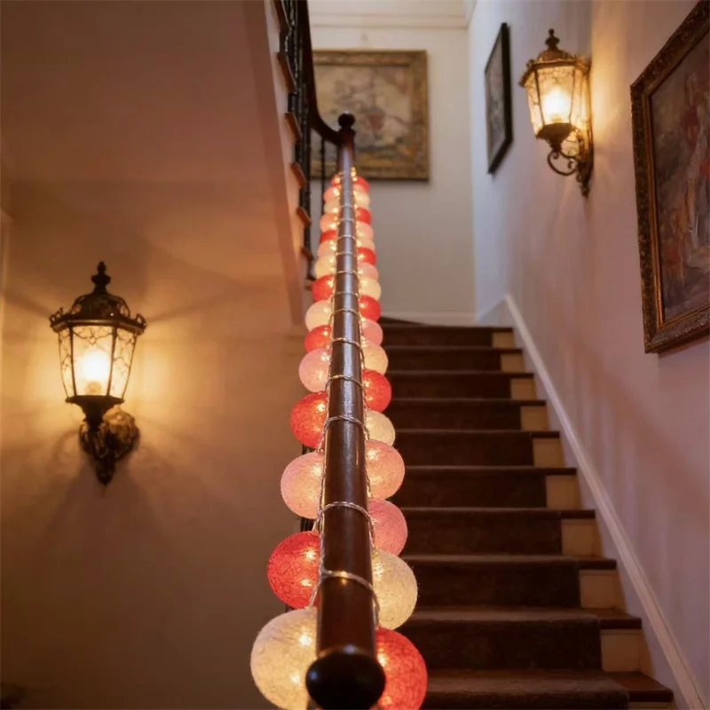 Battery Powered 4cm Cotton Ball Lighting String Wedding Party Birthday Proposal Home Staircase Room Decoration Accessories