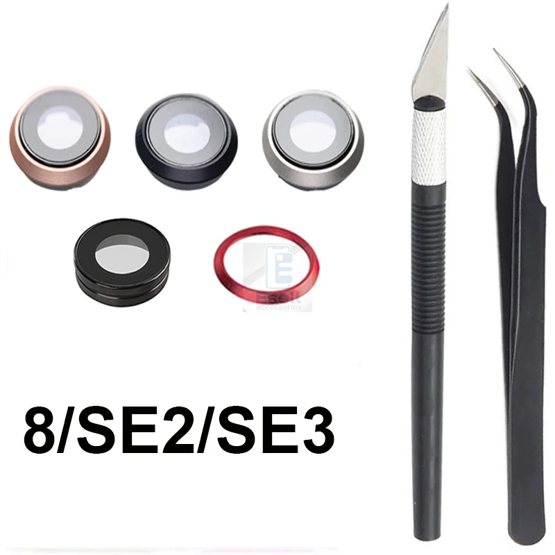 

Back Rear Camera Glass Lens with Frame Replacement Compatible with iPhone 8 SE 2020 SE2022 Series- Incl. Tweezer and Wipe