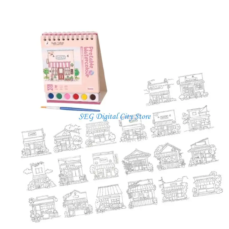 Picture 6: U75B Kids Doodling Book with Watercolor Paint and Brush for Kid Beginner Sketching