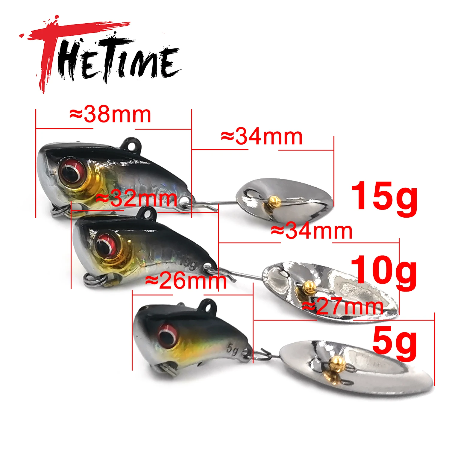 2022 New THETIME JINLING Metal VIB Spinner Lure 5g/10g/15g Rotating Spoon Sinking Vibration Jig Bait For Bass Perch Fishing