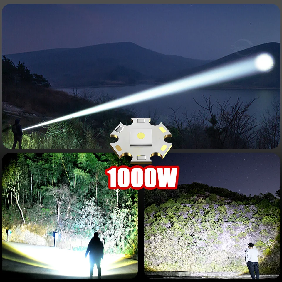Faro principale più potente da 1000 W 98000000LM Torcia frontale super luminosa 5500 M Lampada frontale ricaricabile Lanterna esterna Pesca Campeggio,Illuminazione anteriore di super potenza
