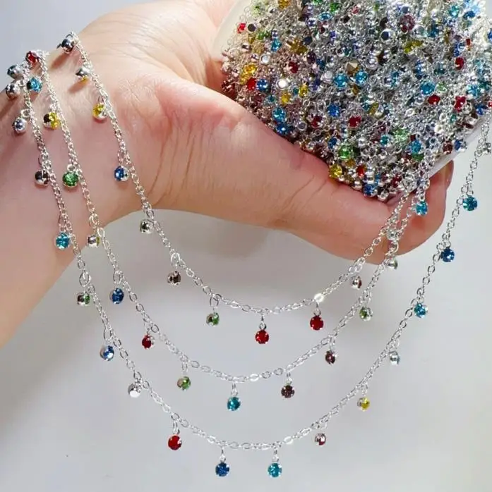 1 meter kleurrijke kristallen hanger koperen ketting voor doe-het-zelf ketting armband kwast kledingaccessoires sieraden maken materialen