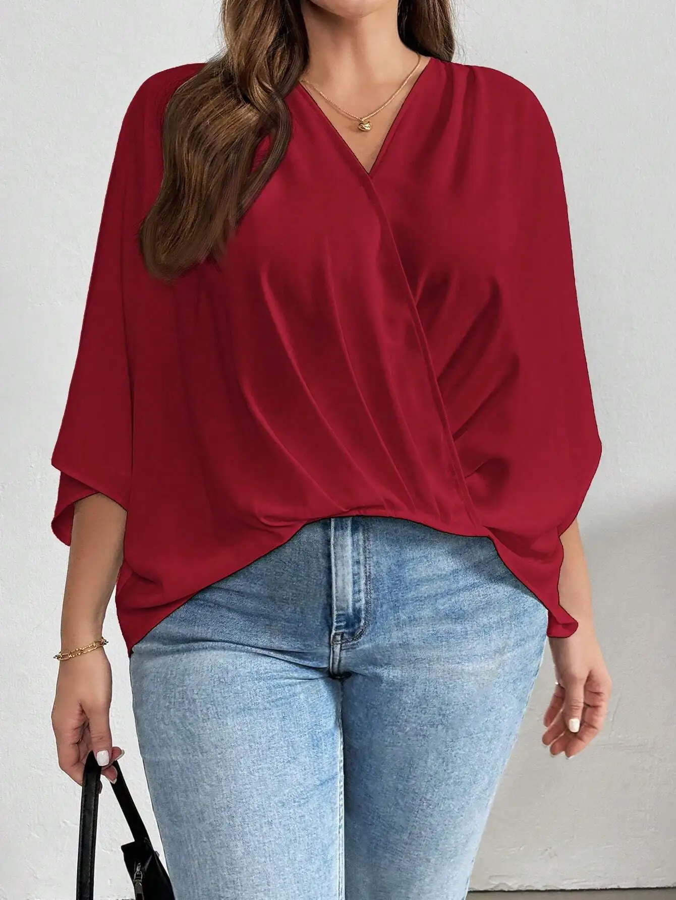 

Женская свободная блузка с V-образным вырезом и рукавами-накидками, повседневный летний топ