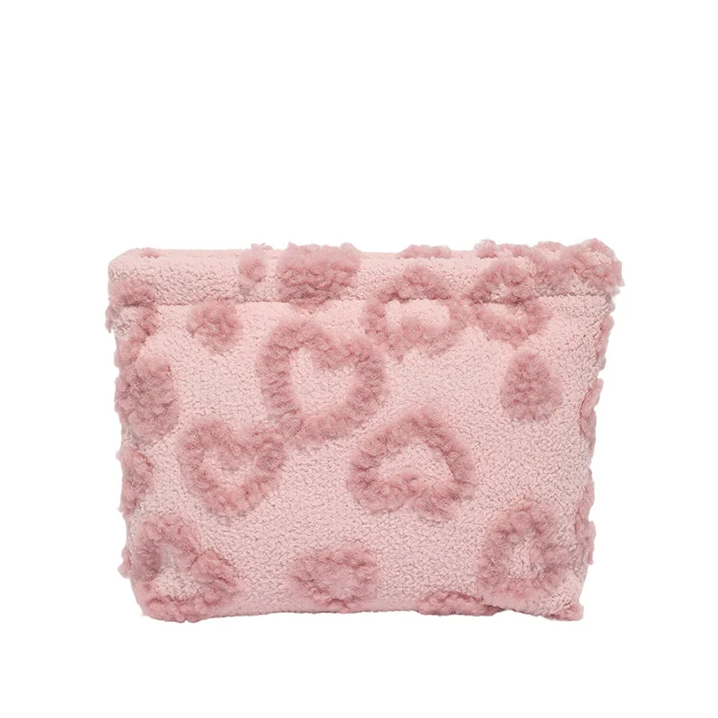 Sweet Heart Jacquard Women's Travel Clutch Storage Bag Portable Female Wash Make Up Bags Cute Ladies Soft Plush Cosmetic Bags view 6