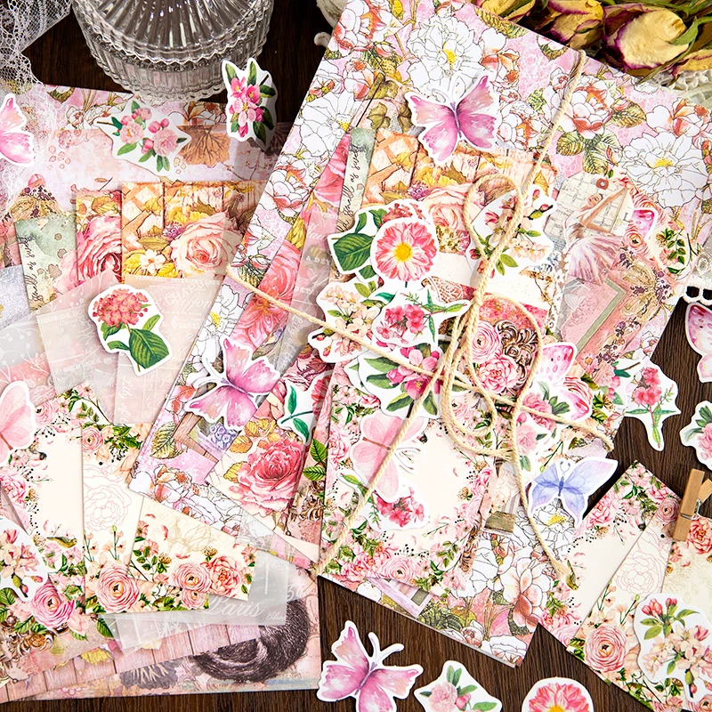 40 sheets Mixed Material Material Pack Literary flower plant hand ledger material collage decorative DIY Memo notes  4 kinds