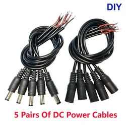 5 Pairs DC 12V Connector 5.5x2.1mm Male and Female DC Power Socket Jack Connector Cable Plug Wire DIY Creative DC Cable JIENUO