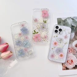 Qianliyao Real Dry Flower Gold Foil Case For iPhone 16 15 14 13 12 Pro Max  7 8 Plus Phone Case For iphone 11 XR X XS Max Cover