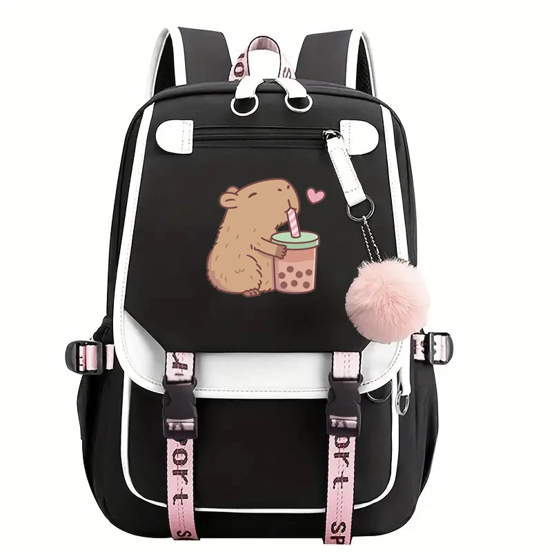 Cute Capybara Loves Bubble Tea Fashion Girl Backpacks Women Shoulder Bag High School Schoolbag