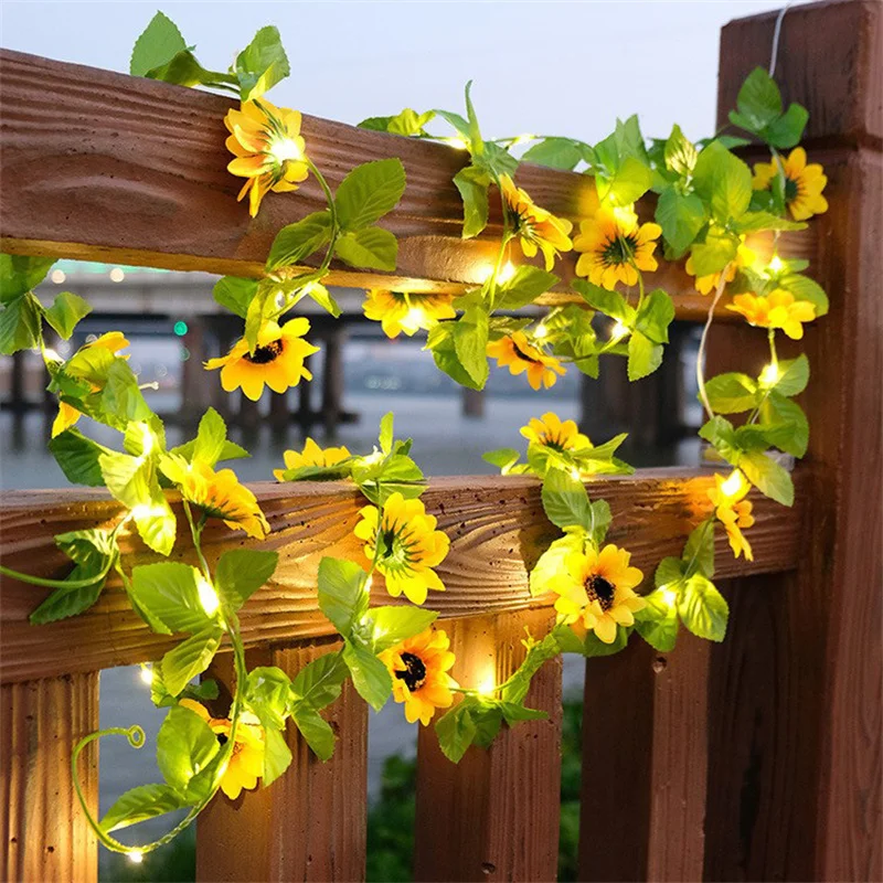 Outdoor Solar Powered Flower Green Leaf String Lights Wedding Decor Artificial Vine Fairy Light for Christmas Tree Garland Light