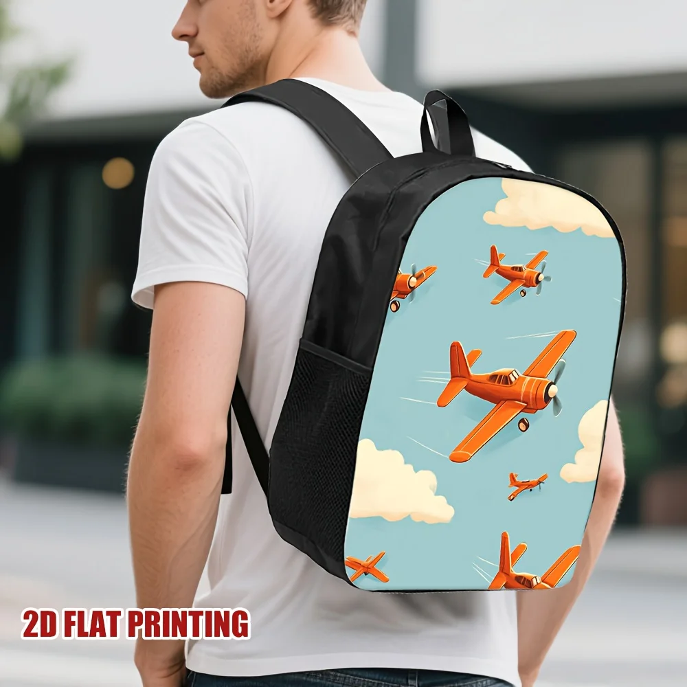 

1 Retro Propeller Aircraft Backpack - Lightweight School Backpack with Zipper Closure, Blue Sky with Red Aircraft Design