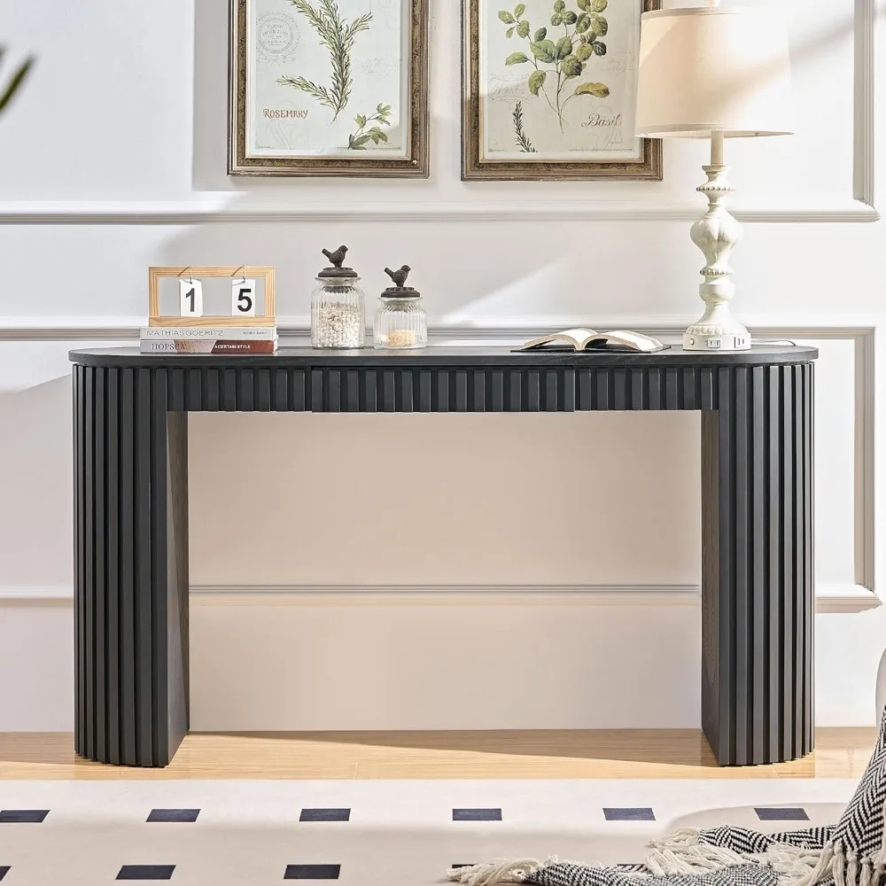 Elegant Curved Console Table with Unique Vertical Stripe Leg Design - Ideal Accent Piece for Entryway, Living Room, Hallway