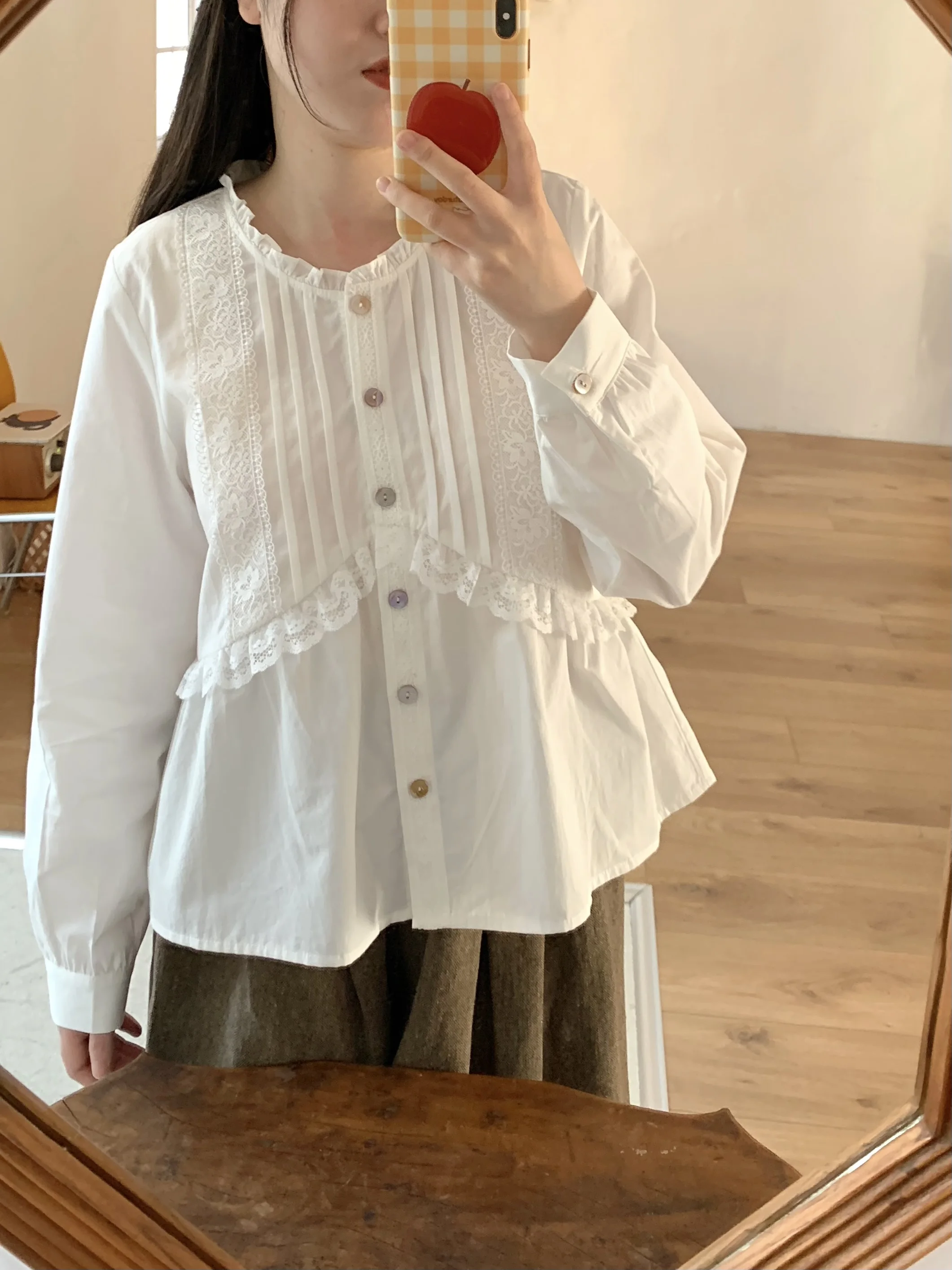 

Женская блузка Sweet Sle Long Sve JOENG с кружевной вышивкой, белая, из хлопка, свободного кроя, модная, универсальная, в корейском стиле