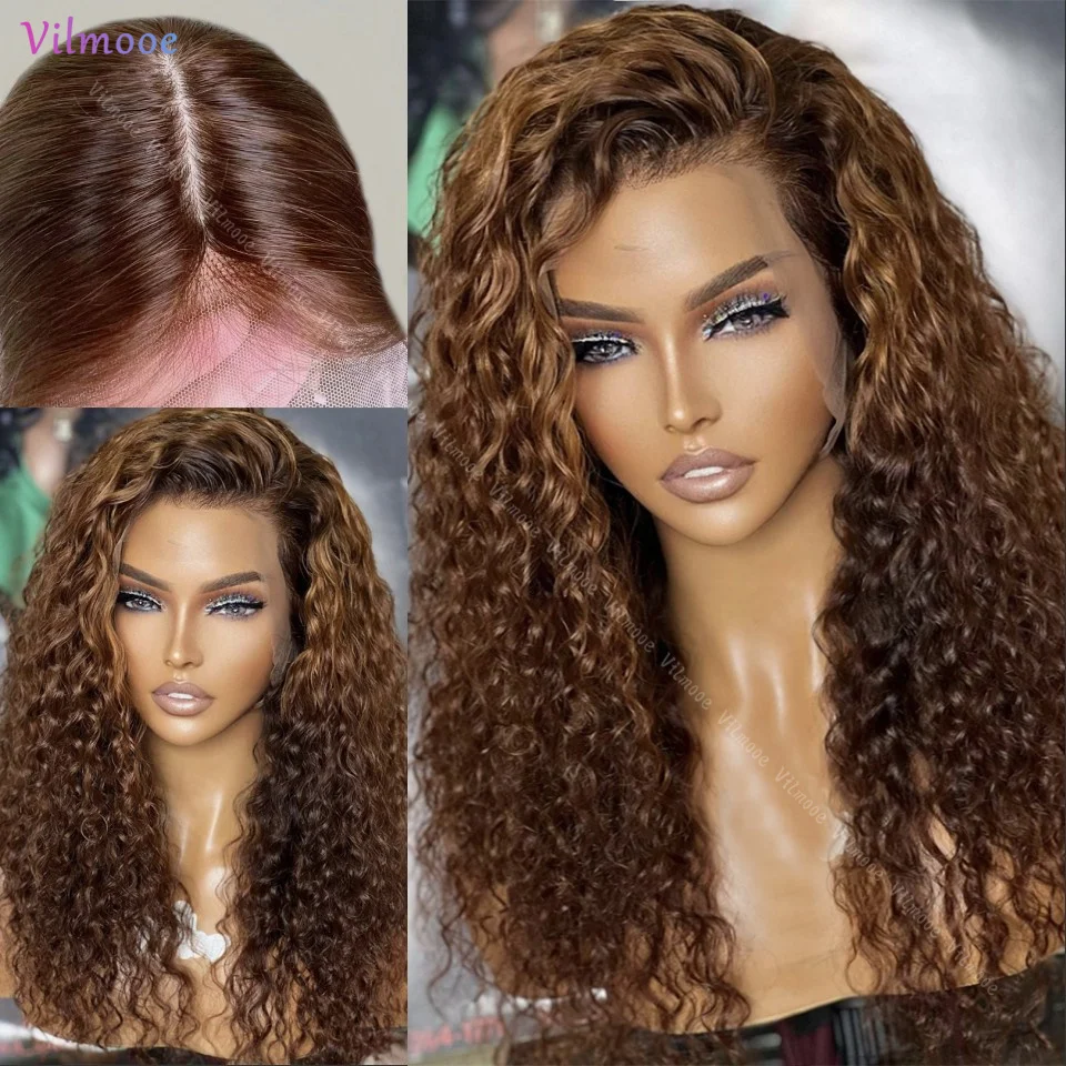 

Ombre Brown Brazilian 4x4 Scalp Cap Lace Front Human Hair Wig Kinky Curly 5x5 Silk Top Wigs For Women Pre Plucked 150 Density