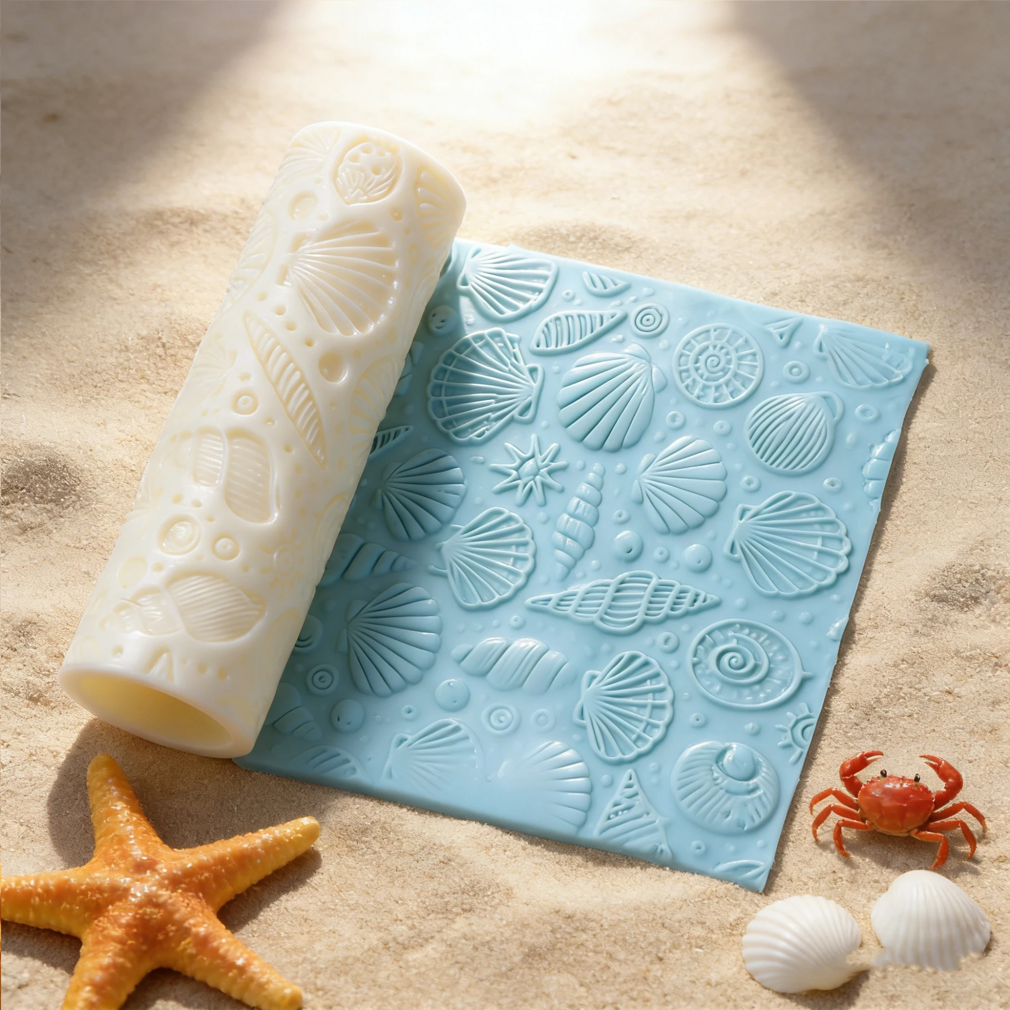 Seashell Texture Embossing Roller Ocean Pattern Rolling Tool for Clay Plaster Soap DIY Craft Tool Seashell Embossing Roller