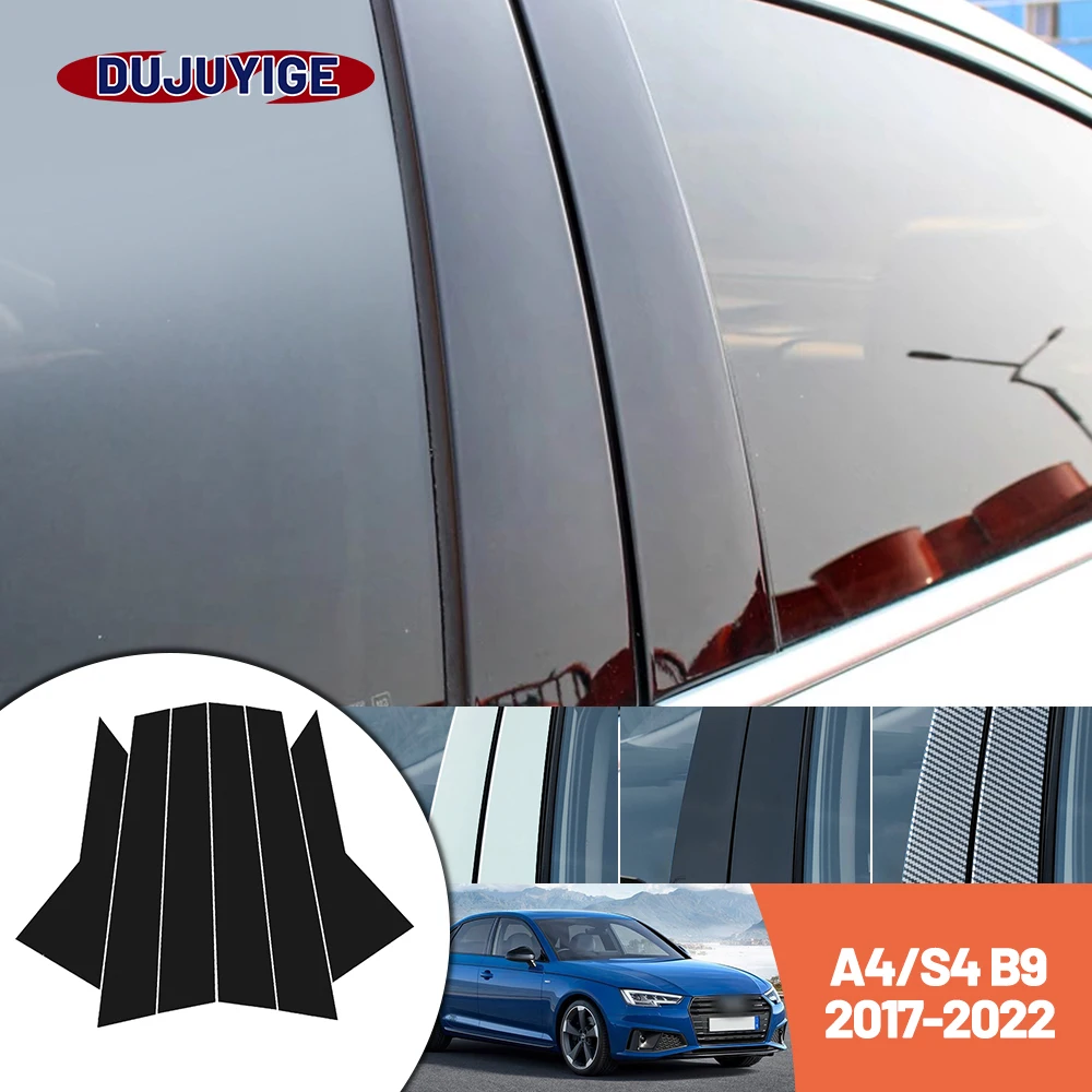 

Bright black carbon fiber door and window B C Pillar sticker suitable For Audi A4 B9 S4 2017-2022 2018 2019