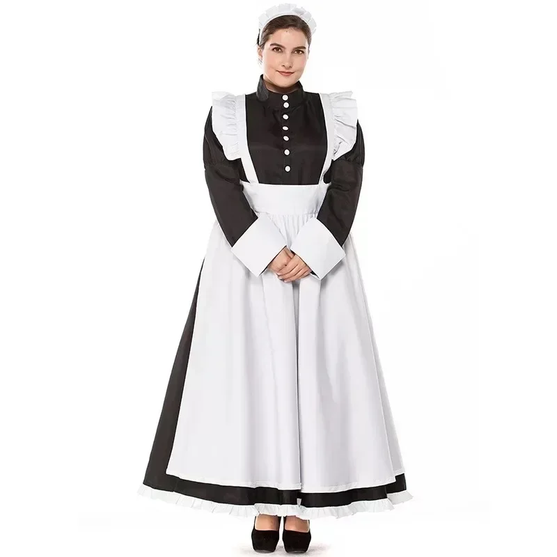 S-XXL Colonial Victorian Maid Halloween Costume Femmes Servante Festival Carnaval Coton Robe 007 gardien Tablier Tenue Pour Adulte