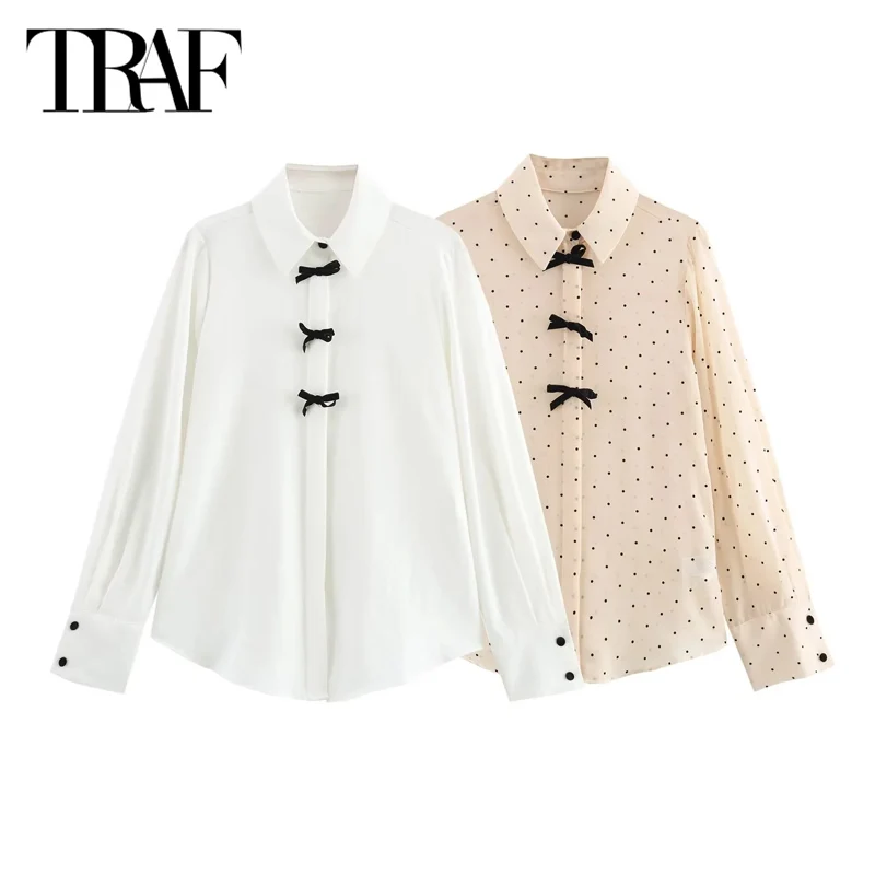 

TRAF Elegant Butterfly Shirts 2025 Women's Spring Long Sleeve Large Size Blouses Fashion Casual Office Dot Tops For Female