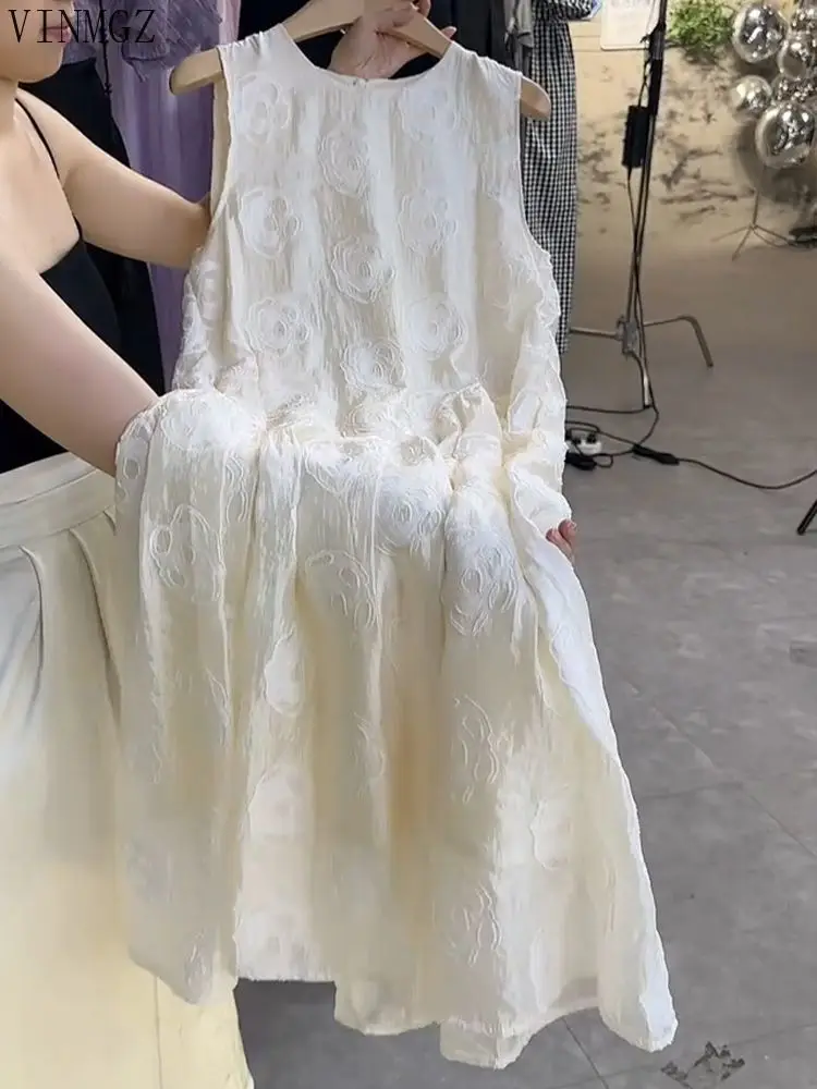 Gonna gilet ampia in stile straniero da donna con taglio tridimensionale francese senza maniche a fiori