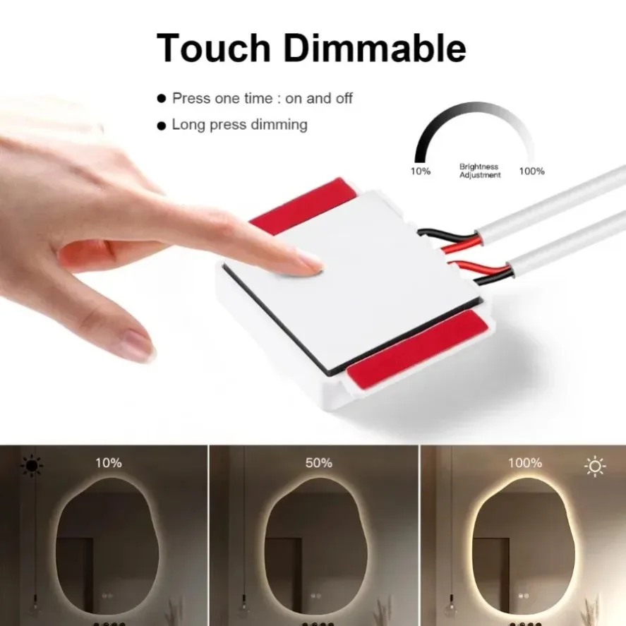Dimmable Touch Control Bathroom Makeup Mirror 12V LED Light Strip Set Dressing Table Background Lighting Sensor Vanity Light