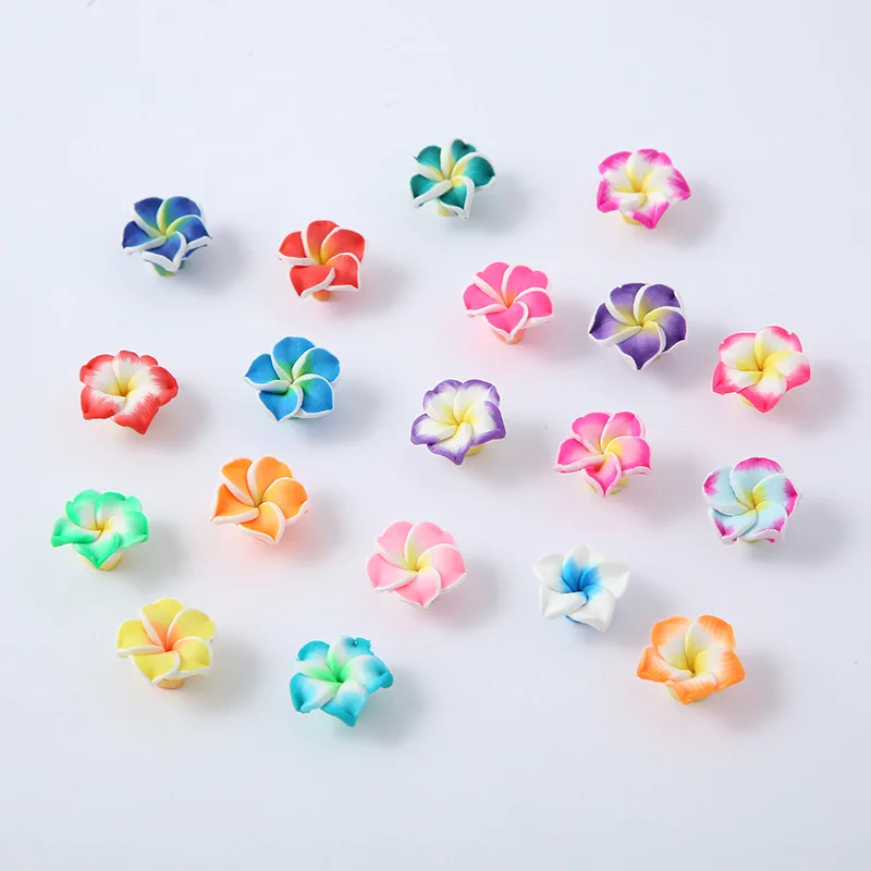 10pcs/lot 15mm Small Clay Plumeria Frangipani Flower Beads Multicolor Mixed Diy Bracelet Hawaii Jewelry Craft Making Accessories