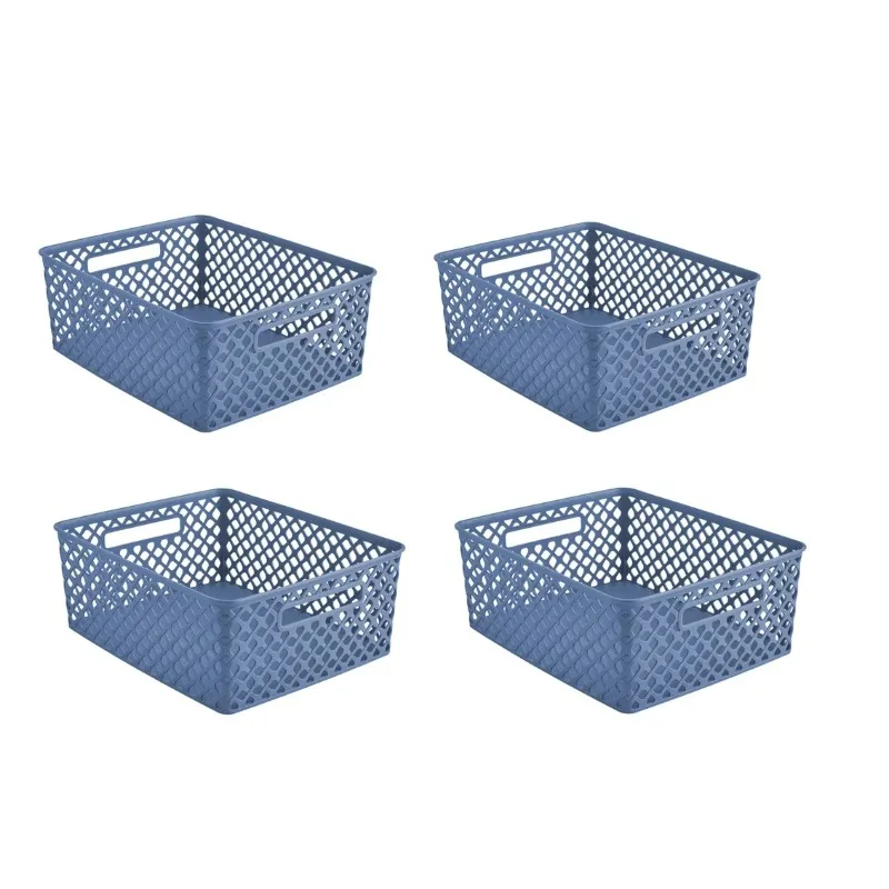 

Cube Decorative Plastic Storage Bins, Pack of 4, Moonlight Blue,13.20 x 13.20 x 10.80 Inches