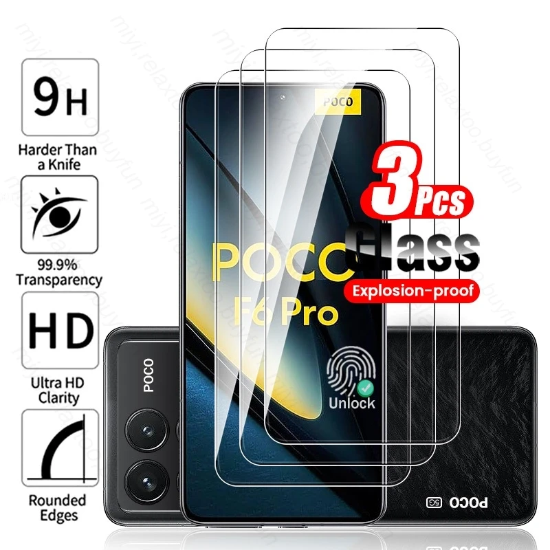 

Для Poco F6 5G Стекло 3 шт. Полное покрытие закаленное стекло на Pocof6 Pocof6pro Poko Little F 6 Pro 6Pro F6Pro 9H Защитная пленка для экрана