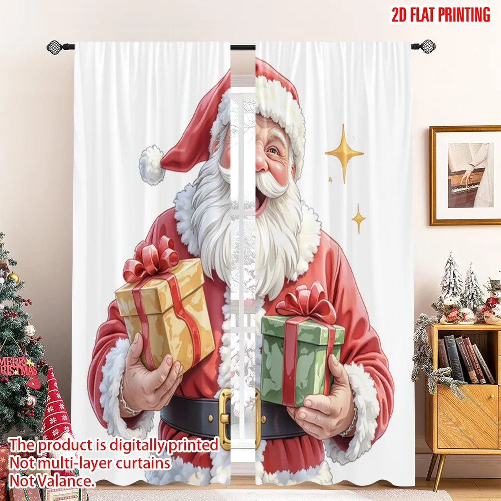 

2pcs 2D flat printing Christmas Party Curtain Santa Claus Gifts Festive Holiday 100% Polyester Without Electricity 0 for