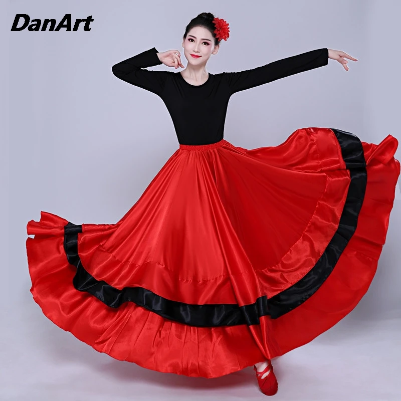 

Dance Training Skirt Opening Dance Big Swing Skirt Spanish Bullfighting Performance Costume 180/360/540/720 Degree Satin Skirt