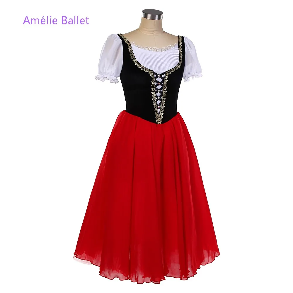 

26056 New Ballet Costumes Black Top Bodice with Red Soft Tulle Tutu Skirts Romantic Length Ballet Dresses Ballerina Costumes