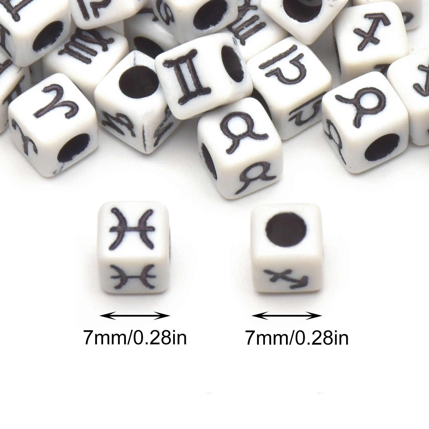 100/300/600PCS Cube Constellation Beads for DIY Jewelry Making 7x7mm Square Loose Acrylic Black White Bead for Bracelet Necklace