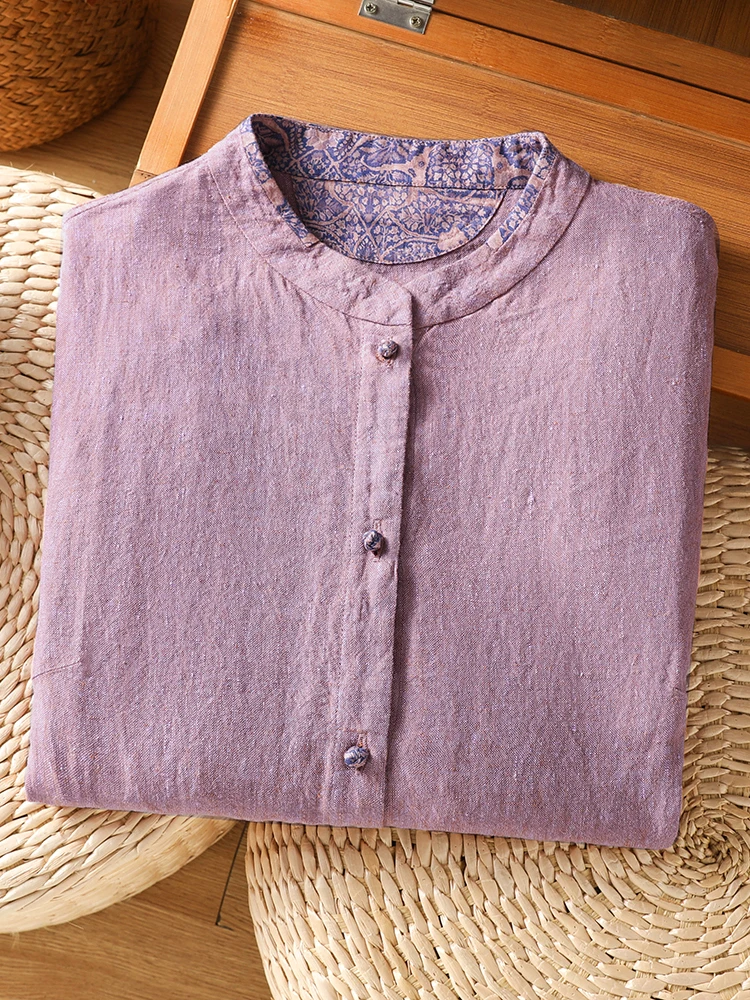 New Chinese Style Women's Long Sleeve Embroidered Shirt Stand Collar Fashion Artistic Top for Autumn Season Casual Loose Fit