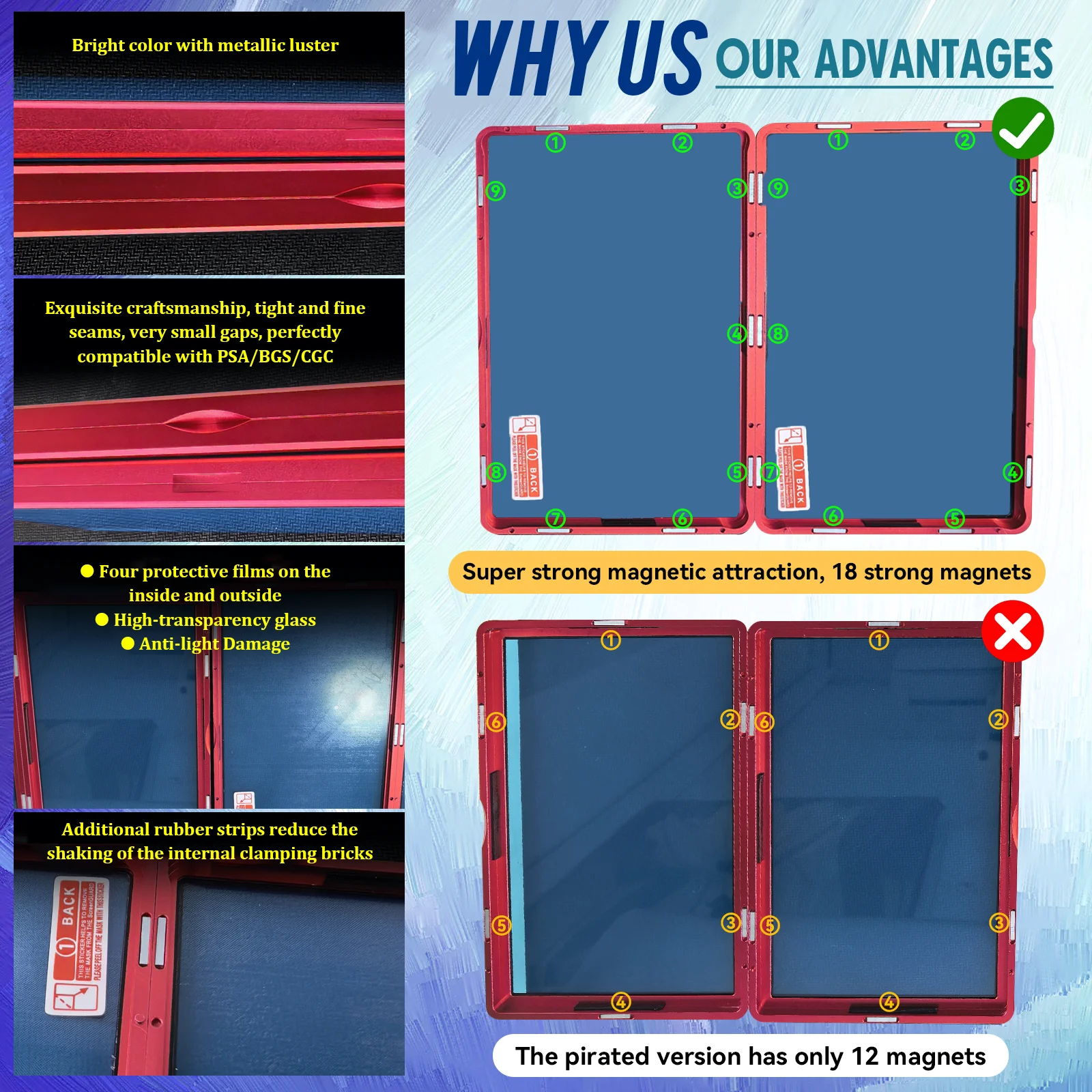 Etui na karty kolekcjonerskie PSA/CGC 35PT ze stopu aluminium / Metalowy stojak / Zestaw kombo Magnetyczny, odporny na zarysowania ochraniacz ekspozycyjny