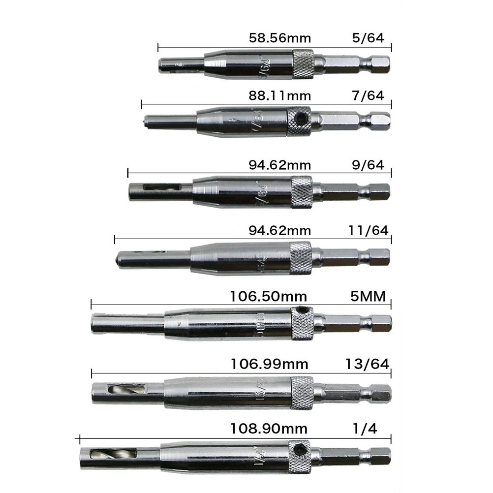 

7 pcs Self Centering Hinge Drill Bits Set Woodworking Tool Door Hinge Installation 5/64 7/64 9/64 11/64 5Mm 13/64 1/4