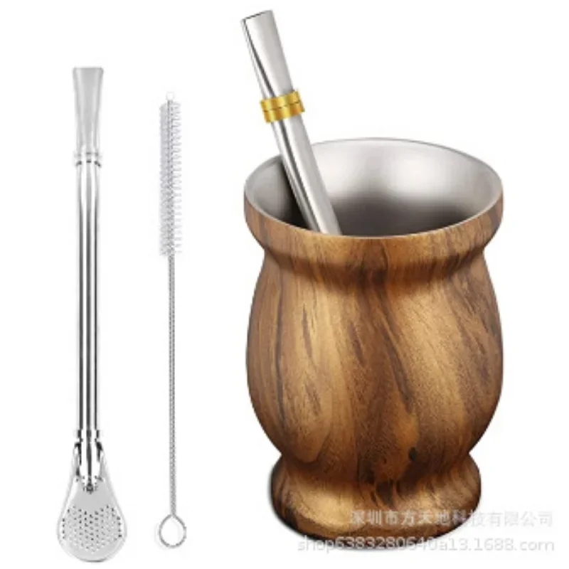 230ML Yerba Mate Cup Set Stainless Steel Includes Double Cleaning Brush Straw Anti Scalding Insulated Cup Home Teaware