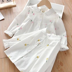 Cute Girls Shirts Spring Summer Children's Clothing Baby Girl Flower Embroidery Sweet Long Sleeve Blouse Tops Kids Gifts