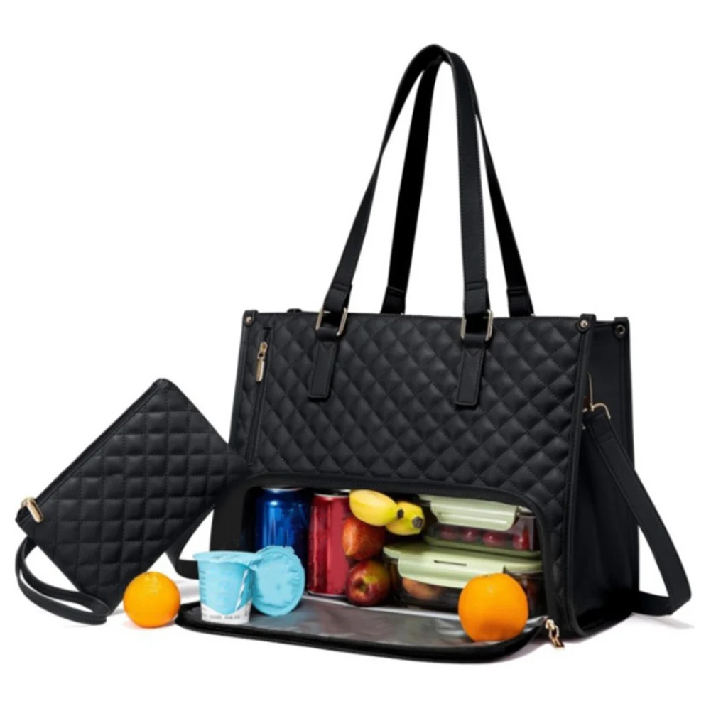 

2in1 Women's Lunch Handbag High-Capacity Insulated Lunch Bag Office School Picnic Insulated Shoulder Bag Travel Laptop Tote Bag