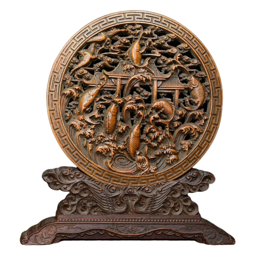 Petite Figurine sculptée en bois, écran de carpe, porte de Dragon sautante, Ambition traditionnelle intricatelle, réalisation du succès, perséverance