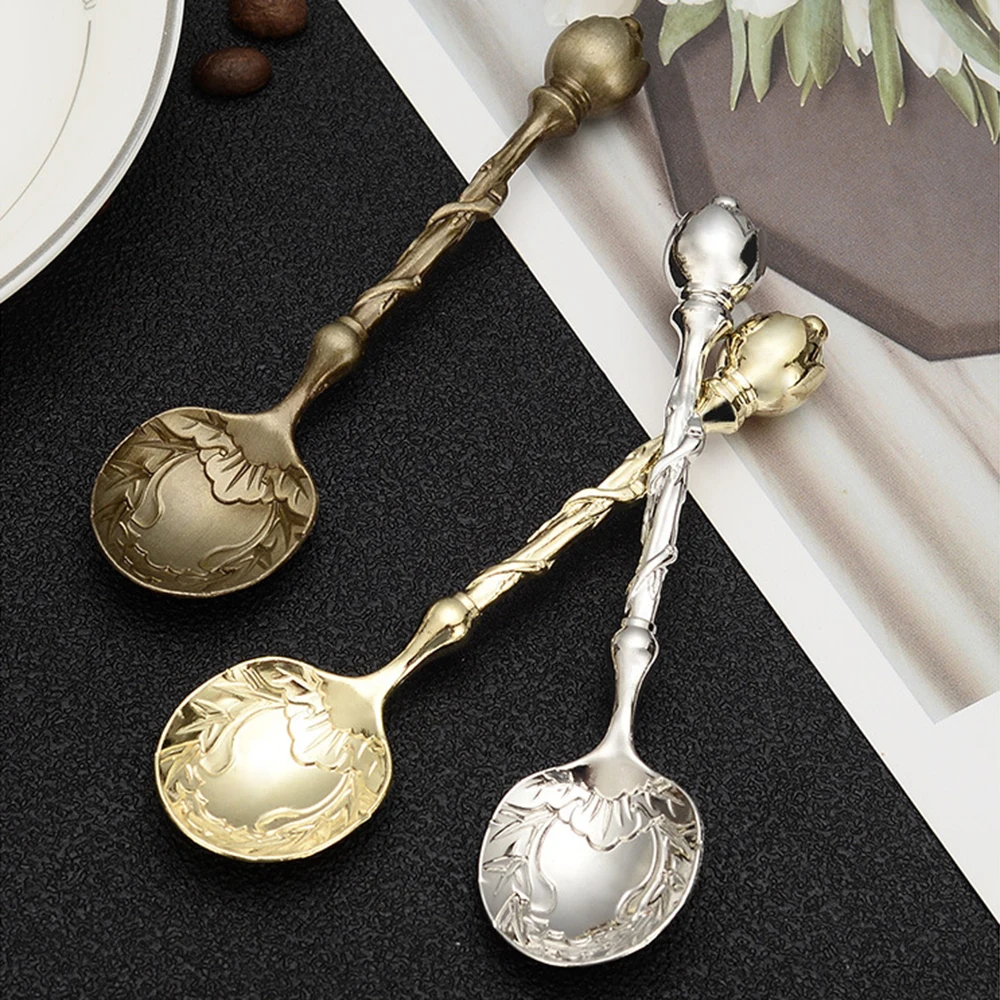 1pc Coffee Scoop Middle Eastern Style Tea Spoon Retro Coffee Spoon Vintage Carved Dessert Spoons For Cafe Tableware Coffee Bar