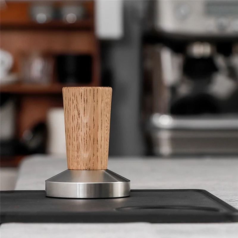 A006-Coffee Tamper Espresso Stamp: Tamper de café Cabo de madeira real, Tamper de café expresso inclui almofada de silicone