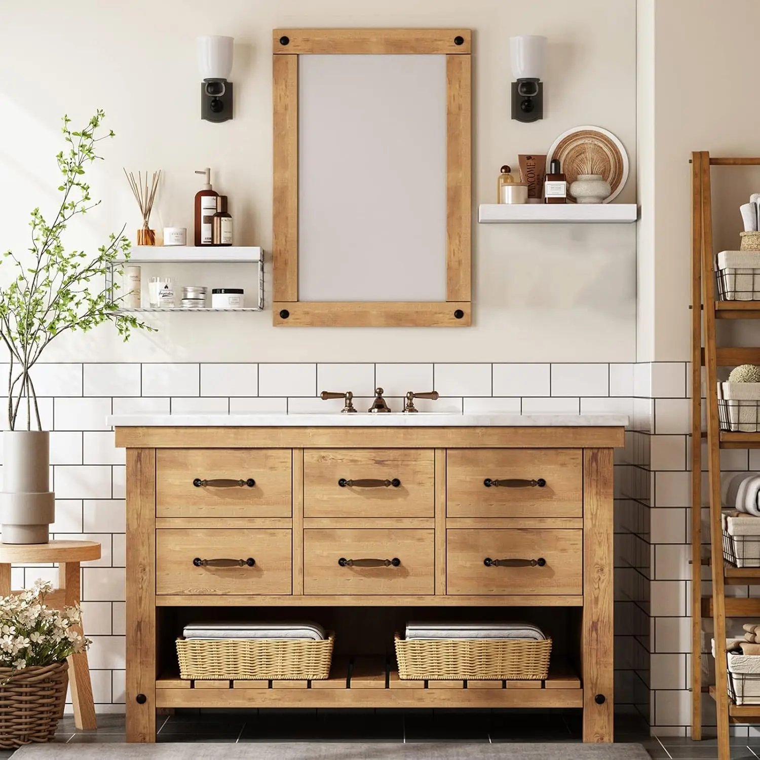 Белые полки для ванной комнаты над унитазом - Настенные плавающие полки Полка для фермерского дома Хранение туалетной бумаги Маленький 16-дюймовый набор из 2 шт.