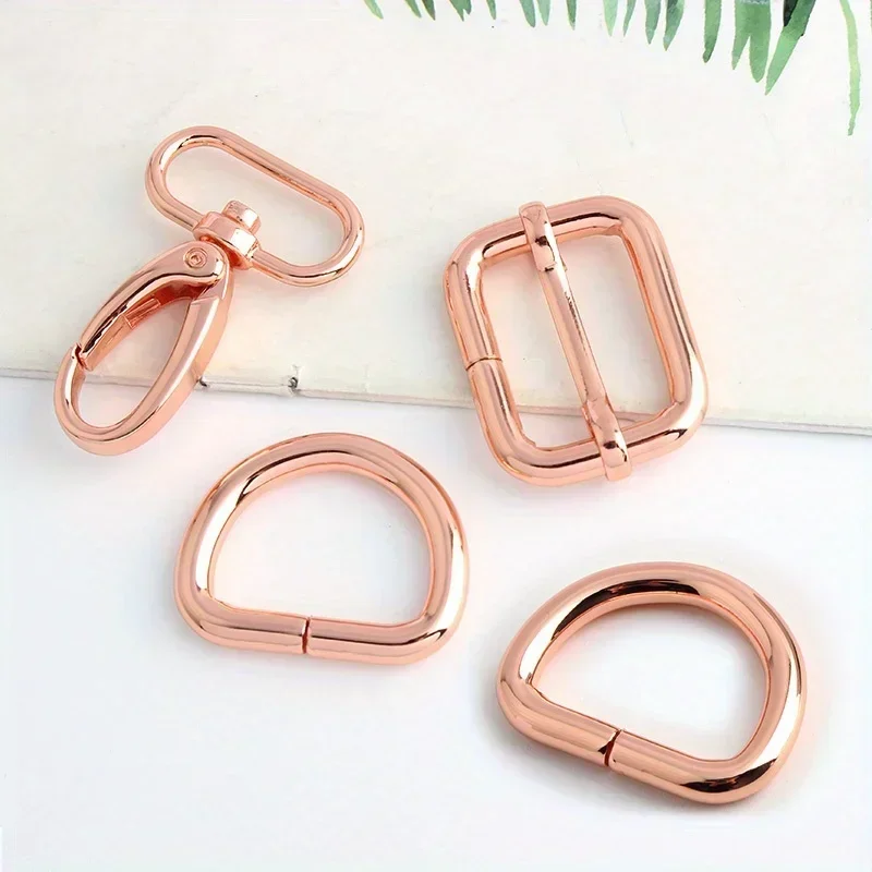 1 Set/5PCS Rose Gold Swivel Carabiner Clasp 25mm 1 Inch Sliding Belt Buckle D Ring Adjuster Buckle Hardware