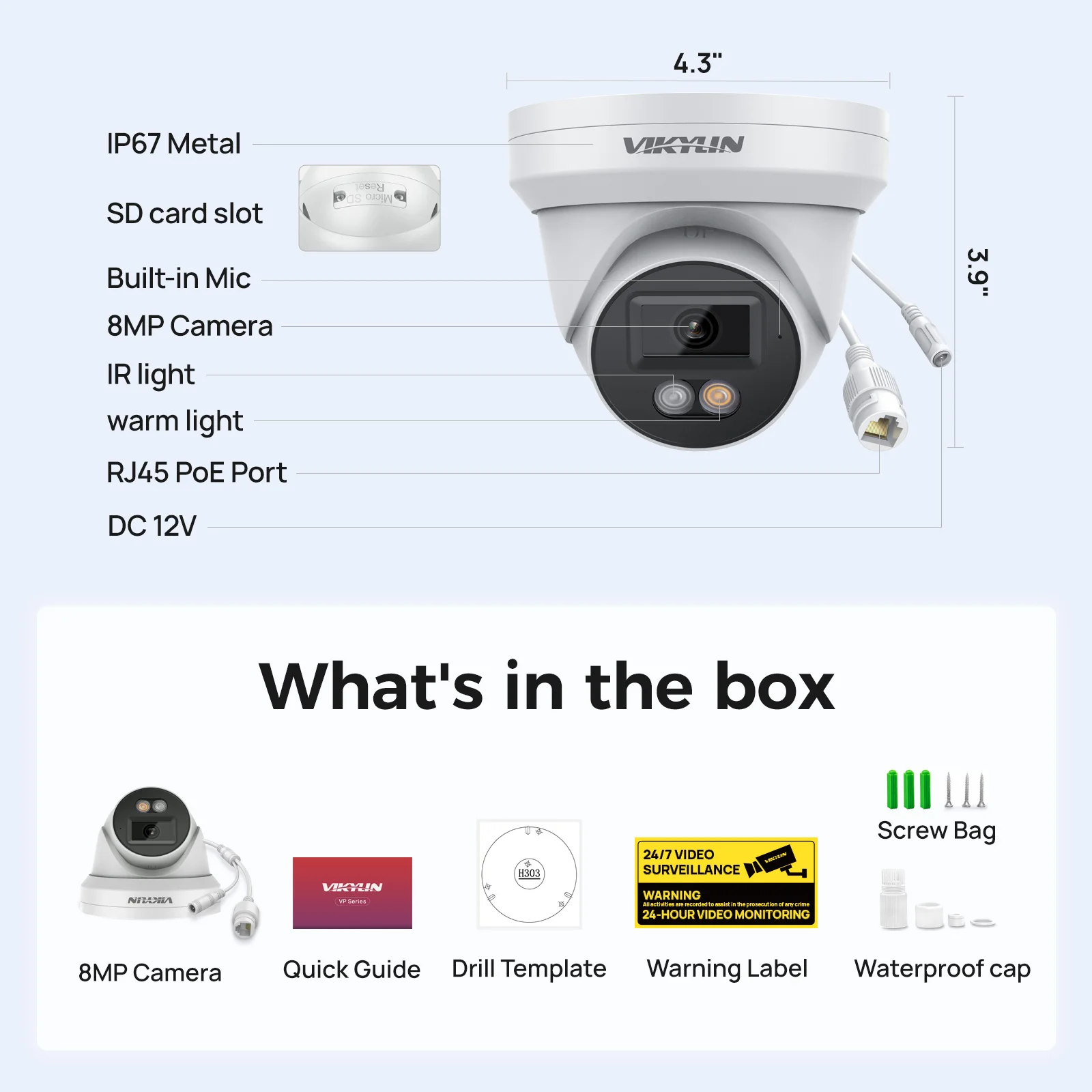 VIKYLIN 8MP 4K IP Security Camera Smart Dual Light Audio Camera Human Vehicle Motion Detection Support SD Storage ONVIF POE IP67 - view 6