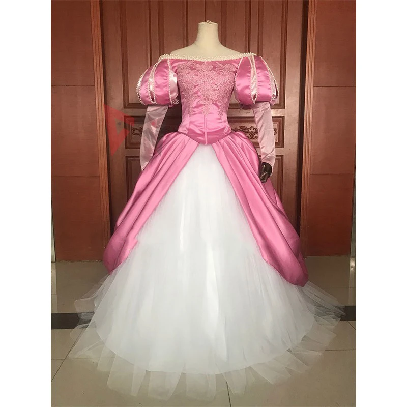 New Style Arieling Princess Cosplay Costume Green Pink Dress Sleeve With Pearl For Adult Women Halloween Party Custom Made