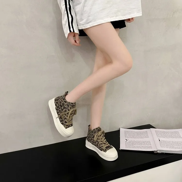 Sexy Leopard High Top Canvas Casual Sneakers for Women 2025 Spring New Fashion High Top Platform Sneakers Women Casual Shoes