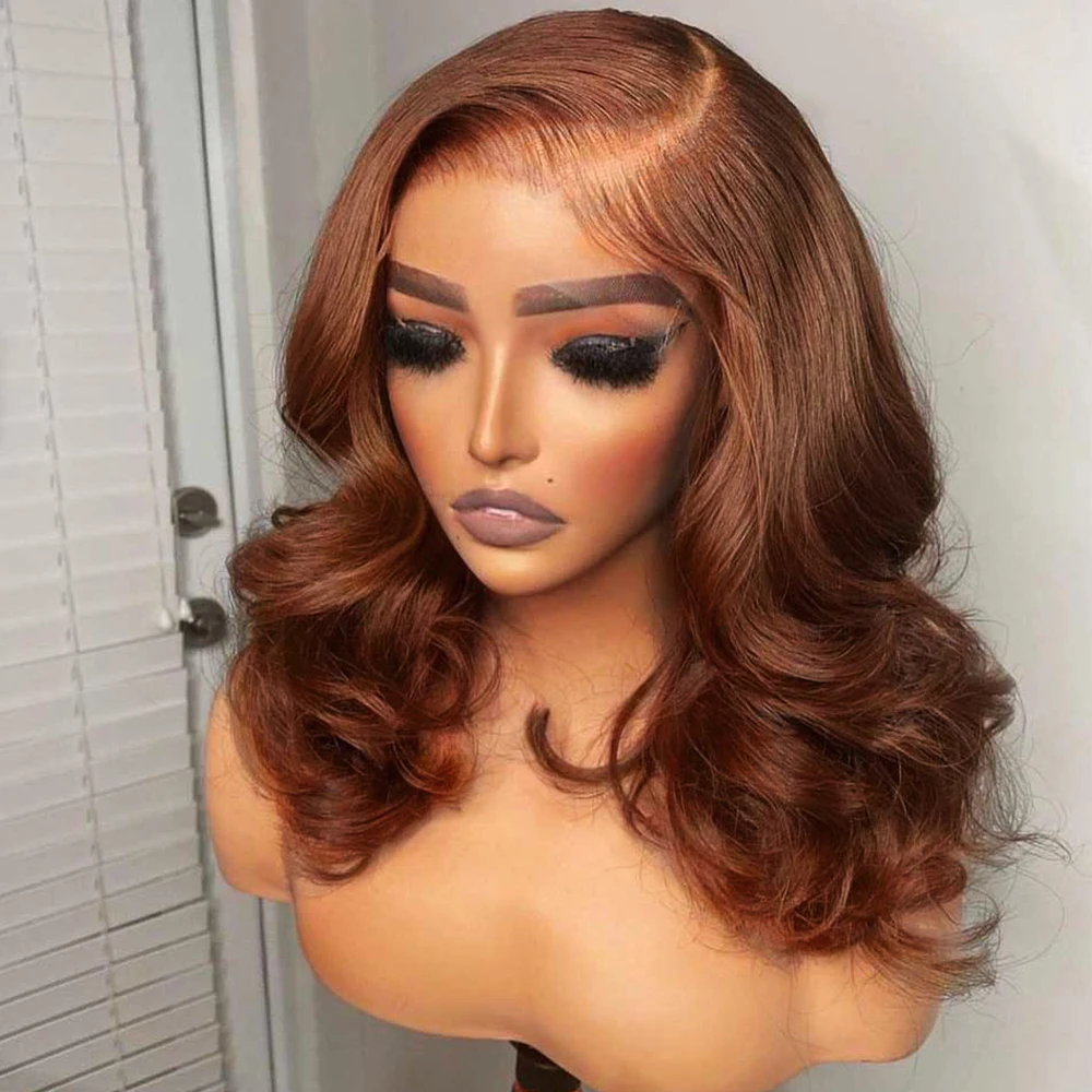 Peluca marrón de encaje Bob, pelo sintético 13x4, peluca corta de onda profunda, uso diario, pelucas de encaje marrón claro para mujeres, Cosplay resistente al calor