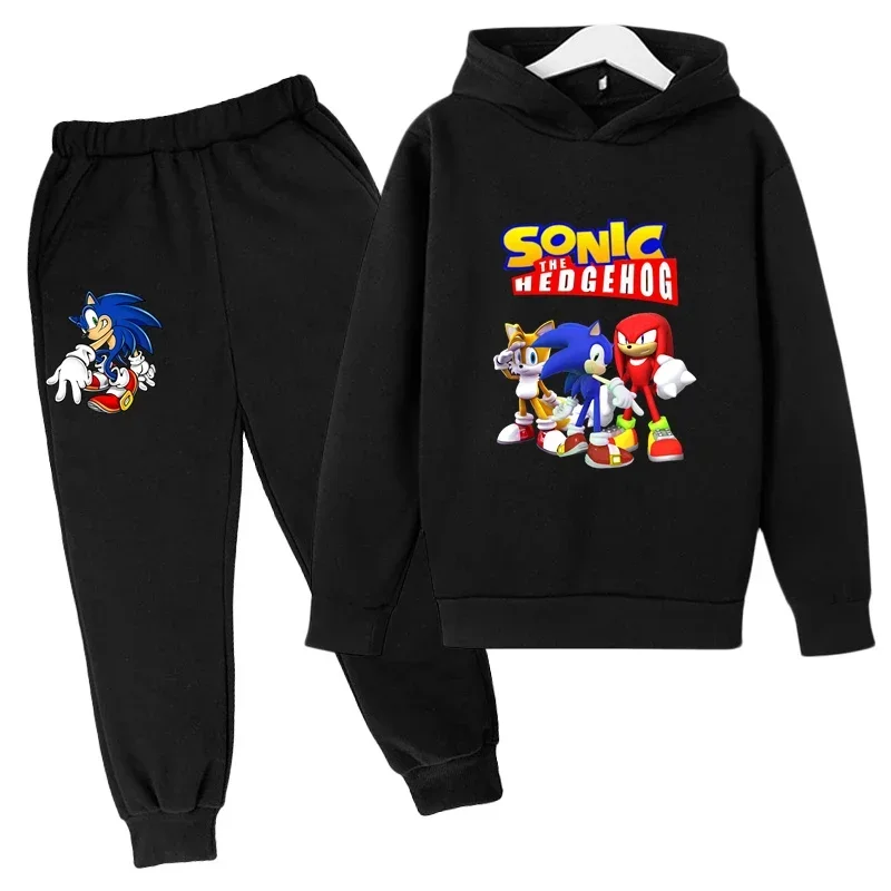 4-14 Years Old Kids Sonic Hoodies Sets Children's Cotton Autumn And Spring Long Sleeve Sweatshirts Trousers 2pcs Costume Outfits