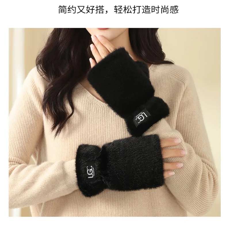 Girls Touch Screen Gloves Hand Wrist Warmer Women Faux Fur Gloves Warm Plush Fur Mittens Winter Thick Fingerless Sleeve Covers