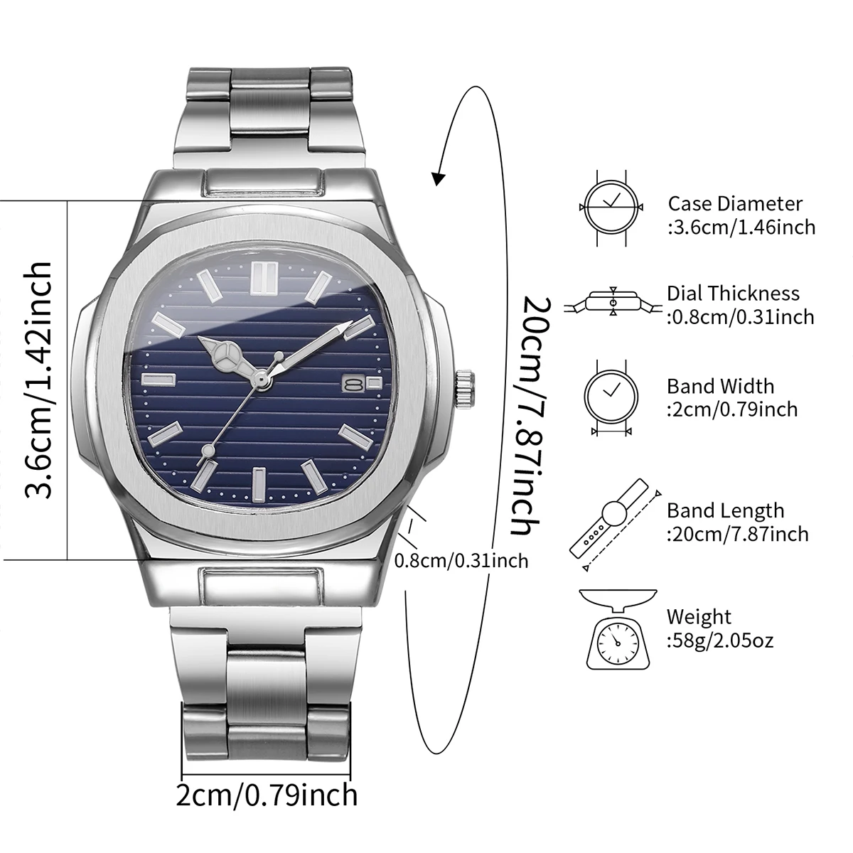 1pcs Men's Watch Fashion Casual Classic Square Scale Calendar Dial Trendy Handsome Quartz Watch ( Box Not Included)